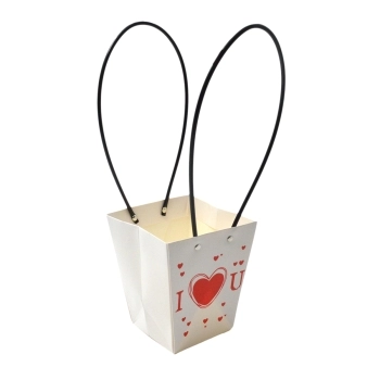 Set 10 buc Sacosa carton manere plastic alb i love you