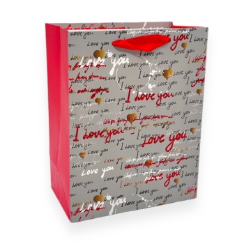 Set 12 Pungi Cadou model i love you gri 18x23x10cm